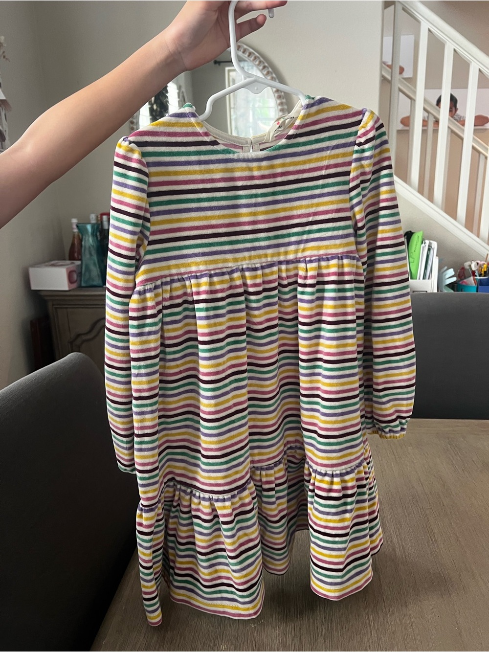 Girls' Long Sleeve Tiered Stripe Dress - Multi